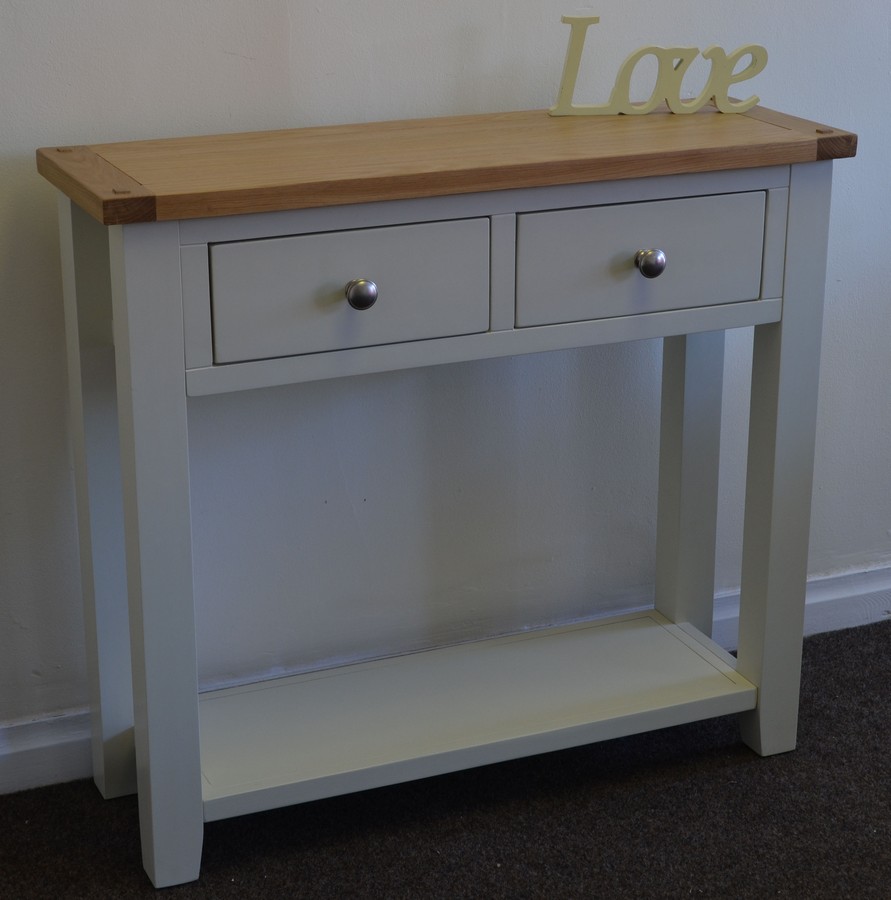 Dorset Oak Console Table Solid 2 Drawer Pine in Painted French Ivory